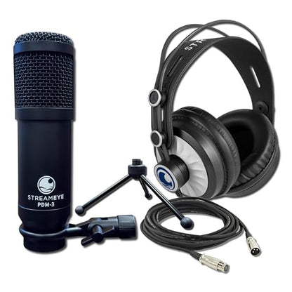 Zoom H4essential 32-Bit Float Recorder Bundle with StreamEye PDM-3 Dynamic Broadcast Mic, Tripod Stand, XLR Cable, Headphones — Podcast Mic Kit for Podcasting, Voice Over, Streaming, Field Recording