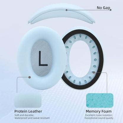 Earpads and Headband Cover Ear Muffs for Bose QC35 QC45 Headphones Accessories with Protein Leather& Memory Foam (Sky Blue) - color: Sky Blue