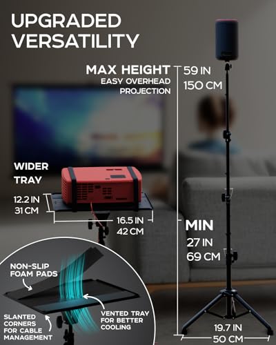 PropVue Aluminum Projector Tripod Stand, Adjustable 27" to 62", Black | Portable laptop stand, 360-degree ball-joint, goose-neck phone holder, camera and light compatible