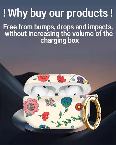 Cute Hard Case Compatible with AirPods Pro 2nd/1st Generation, Protective Cover with Golden Keychain, Fits 2023/2022/2019 Models, for Women, Girls, and Men(Cute Cartoon Flower - color: Cute Cartoon Flower