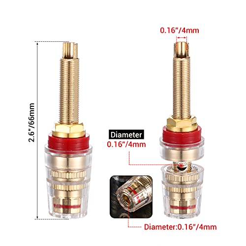 Facmogu 4PCS Black & Red Heavy Duty 5-Way Binding Post Banana Jacks 4mm, 24K Gold Plated Sold Brass Insulated Binding Post Banana Plugs, Speaker Amplifier Bindling Post Terminals - Long - size: Large-Long