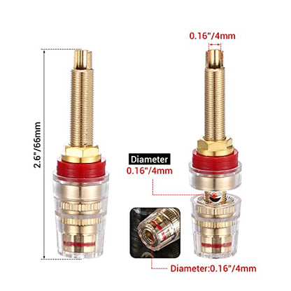 Facmogu 4PCS Black & Red Heavy Duty 5-Way Binding Post Banana Jacks 4mm, 24K Gold Plated Sold Brass Insulated Binding Post Banana Plugs, Speaker Amplifier Bindling Post Terminals - Long - size: Large-Long