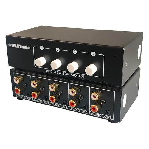 4-in 1-Out RCA and 3.5mm Aux Audio Receiver Switching Box 4 Channels Audio Converter Passive Audio Selector Switch Box 1-in 4-Out (S401-RCA AUX)