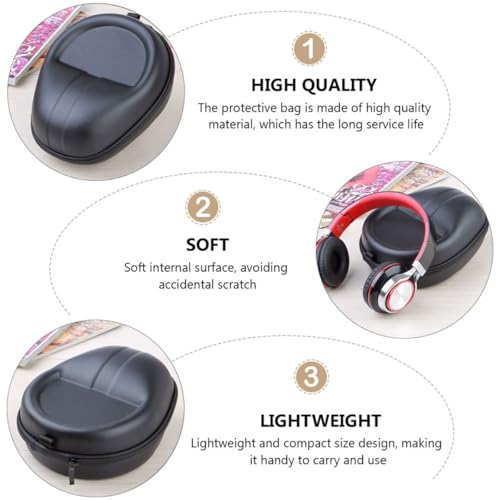 Ipetboom Protective Headset Bag Large Eva Carrying Case with Hard Shell for Over-Ear Headphones Travel Storage Black