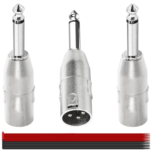 3PCS 1/4 Inch TS Mono Male to XLR Male Adapter Unbalanced Quarter Inch 6.35mm Plug Nickel Zinc Alloy Round with Cable Tie, for Microphone Amplifier Speaker Mixing Console - color: TS to XLR