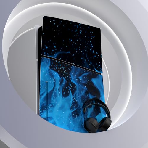 PlayVital Full Set Skin Sticker for ps5 Slim Console Disc Edition (The New Smaller Design), Vinyl Skin Decal Cover for ps5 Controller & Headset & Charging Station & Media Remote - Blue Flame - color: Blue Flame