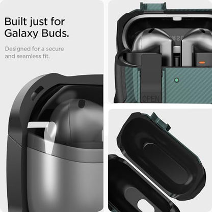 Galaxy Buds 3 Pro/3/3 FE Case Cover with Secure Lock Clip, Shockproof Samsung Galaxy Buds3/3 Pro 2024/3 FE 2025 Protective Hard Cover Shell with Carabiner&Cleaner kit for Men Women, CF Black/Green - color: AA-Black/Green