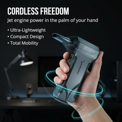 SABRENT Blowzer X6 Rechargeable Cordless Air Duster, 130,000 RPM (TF-BZX6) | Electric compressed air duster, Handheld blower, 3-Speed 86 m/s, 100-min runtime, 4 nozzles, PC, keyboard, car detailing