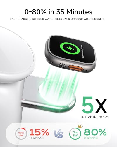 Magnetic Wireless Charging Station, Charger Stand for iPhone Apple Watch | 2026 2 in 1 Foldable Charger Stand 15W for iPhone 17 16 15 14 13 12 Pro Max, 5W for Apple Watch&Airpods, 30W Adapter included - color: White