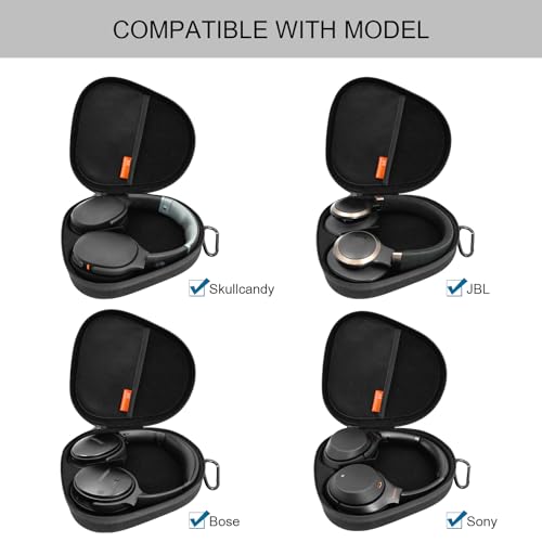Headphones Case for Skullcandy/JBL/Bose/Sony Wireless Headphones - Black | Travel Case Carrying Cover Bag, Storage Protective Bag with Cable - color: Black