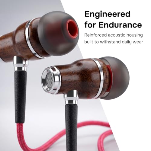 Symphonized Wired Earbuds with Microphone – Noise Isolation Ear Buds with Mic, in Ear Headphones Wire for Computer & Phone, Earphones 3.5 mm Jack - color: Nylon Red, style: Aux 3.5mm