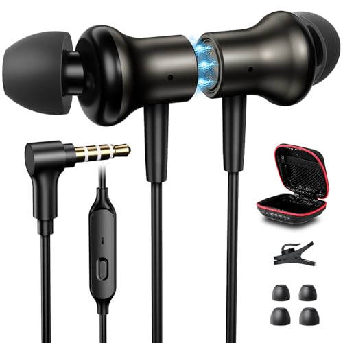APETOO 3.5mm Wired Earbuds in-Ear Magnetic Headphones for School Chromebook | HiFi Stereo Noise Isolation Corded Aux Ear Buds with Mic Volume Control for iPhone 6/Galaxy A15 A14 Laptop PC Gaming Consoles