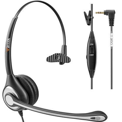 Wantek 2.5mm Telephone Headset with Mic Noise Cancelling, Office Phone Headset Compatible with AT&T ML17929 Panasonic Vtech RCA Uniden Cisco SPA Grandstream Polycom Cordless Dect Phones(A600F) - color: Monaural F600J25