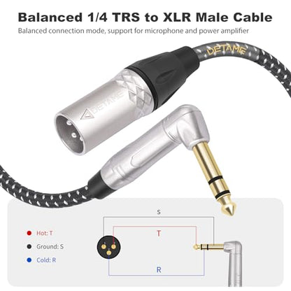 6FT Right Angle 1/4 TRS to XLR 3Pin Male Audio Cable,3Pin XLR Male to 6.35mm 90 Degree Turn TRS Active Speaker Signal Cable - size: 6Feet