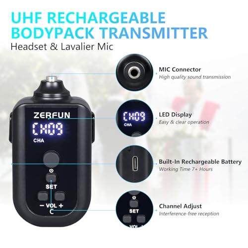 4 Channel Rechargeable Wireless Microphone System, Pro UHF Metal Handheld Headset Lavalier Lapel Cordless Mics for Karaoke Singing Church with VOL Control, 4x50 Adjustable Frequency(G8)