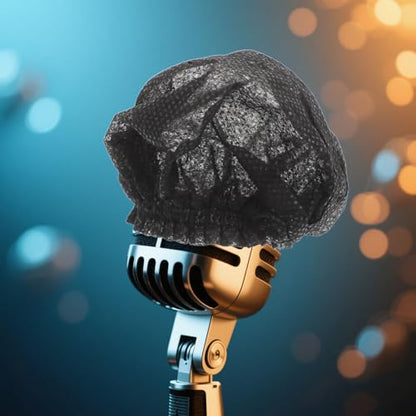 Ipetboom 200pcs Disposable Microphone Covers Windproof Non-woven Protective Sleeves with Elastic Band for Ktv Recording Studio News Interview Black Candy Pack