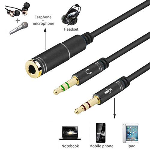 3.5mm Headphone Splitter Adapter Female to 2X 3.5 mm Male Converter Cable Headphone Mic Audio Y Splitter Cable Smartphone Headset to PC Adapter –for Microphone with 4 Pin (Black) - color: Black