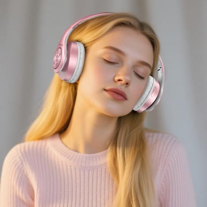 TUINYO Bluetooth Headphones Wireless, Over Ear Stereo Wireless Headset 40H Playtime with deep bass, Soft Memory-Protein Earmuffs, Built-in Mic Wired Mode PC/Cell Phones/TV- Rose Gold - color: Rose Gold Upgrade