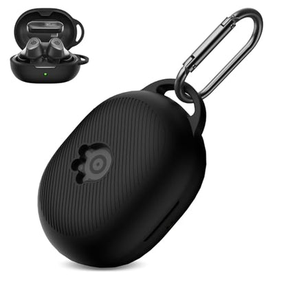 for Steelseries Arctis Gamebuds Silicone Case, Unisex Soft Protective Gamebuds Case, Only Compatible with Steelseries Gamebuds with Carabiner, Black - color: Black