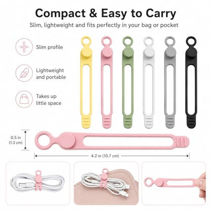 Silicone Cable Organizer 6 Pack Reusable Cord Straps for Charger Wires
