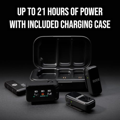 RØDE Wireless Micro - Compact Wireless Microphone Camera Kit, Two Mics with Camera Receiver, Smartphone Receiver, and Charge Case for Content Creation - USB-C, Black | 2.4 GHz digital signal with GainAssist and charging case for cameras, smartphones and c