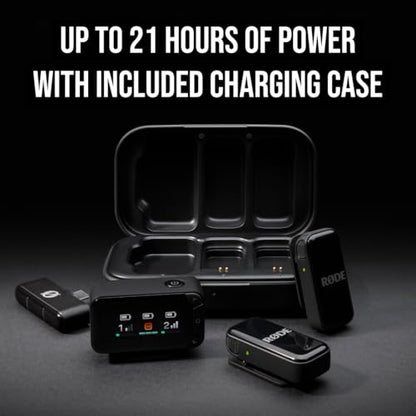 RØDE Wireless Micro - Compact Wireless Microphone Camera Kit, Two Mics with Camera Receiver, Smartphone Receiver, and Charge Case for Content Creation - USB-C, Black | 2.4 GHz digital signal with GainAssist and charging case for cameras, smartphones and c