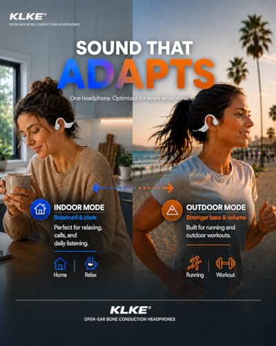 Bone Conduction Headphones for Running with mic and Rear Safety Light | Dual Sound Modes, Adjustable Fit, 10H Playtime, USB-C Charging, Clear Calls, Lightweight Comfort for Gym, Cycling and Hiking. - color: KLKE-White
