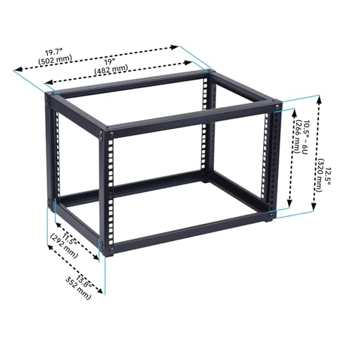 6U Open Frame Network Rack, Small Server Rack Shelf | Ideal for networking, audio, and video equipment. Versatile design perfectly fits desktop AV rack setups