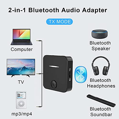 Bluetooth 5.4 Transmitter and Receiver, 2-in-1 Wireless Audio Adapter with Built-in Microphone for Car, TV, Home Stereo, Sound Bar - Hands-Free Calling Low Latency