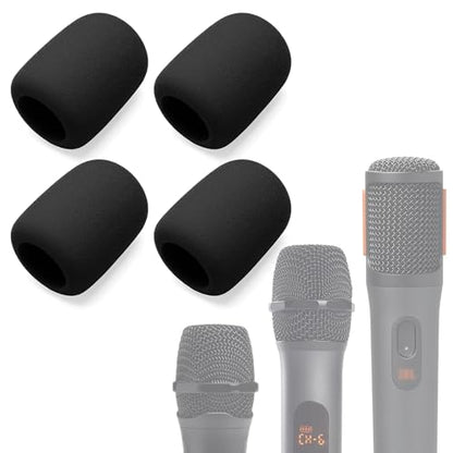 Foam Mic Cover Compatible with JBL PartyBox Wireless Mic Microphones, Wireless Two Microphone System, PartyBox Mic 100 Wird Microphone Sponge Windscreen Pop Filter 4-Pack, Black
