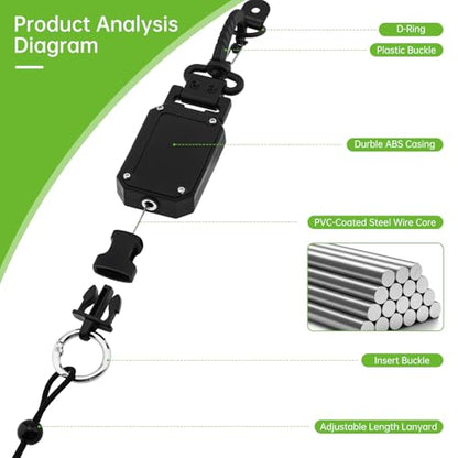 CB Mic Holder Retractable, Swivel Microphone Hanger for Truck Drivers | 31.5" steel cable auto-retracts. 360° swivel hook.Tool-Free.Smooth consistent retraction.D-rings & clip included.
