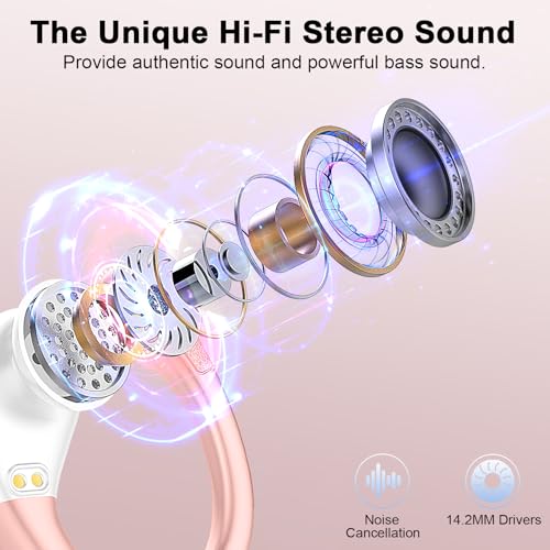 Wireless Earbuds, 75hrs Bluetooth 5.4 Headphone Sport, 2026 Bluetooth Earbuds Deep Bass Over Ear Buds with Earhooks, ENC Noise Cancelling Earphone Mic, IP7 Waterproof for Workout/Running/Gym Rose - color: A-Rose