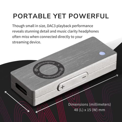 Audioengine DAC3 Portable USB-C DAC – 32-Bit Headphone Amplifier and Hi-Res Audio Adapter for iPhone, Android, Laptop and Tablet