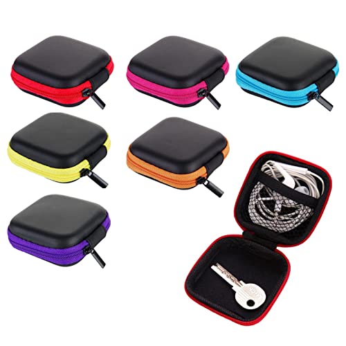 6Pcs Earphone Case,PU Small Square Pocket Earbud Carrying Case Bag with Zipper,Portable Earbud Organizer,Earbud Storage Bag,for Storing Earpieces,USB Cable,SD Cards,Memory Card