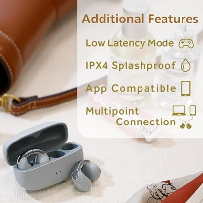 JVC Nearphones HANP1TH Open Ear True Wireless Headphones, Ice Gray | Bluetooth 5.3, 24H Playback, IPX4 Water Resistant, Built-in Mic, Ear Clip Design - color: Ice Gray