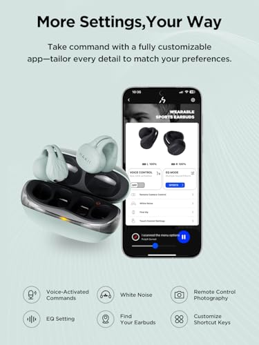 HAKII Open Ear Wireless Earbuds, Bluetooth 5.4 Ergonomic Clip on Bluetooth Earbuds with Stereo Sound/ENC, Touch Control Open Ear Headphones, IPX5 Waterproof Running Headphones for Sports, Fitness