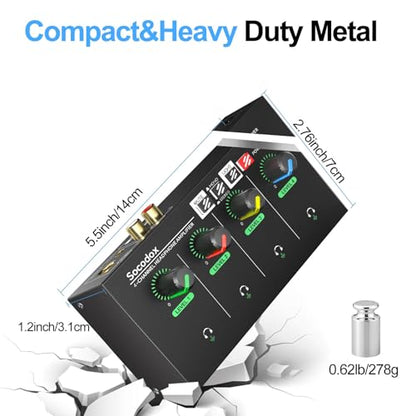 4 Channel Headphone Amplifier, 8 Outputs Stereo Audio Amplifier | Metal Headphone Amp with 1/4", 1/8" & RCA Inputs, RGB Volume Control, Stereo/Mono Switch for Studio, Podcast, Streaming - size: S