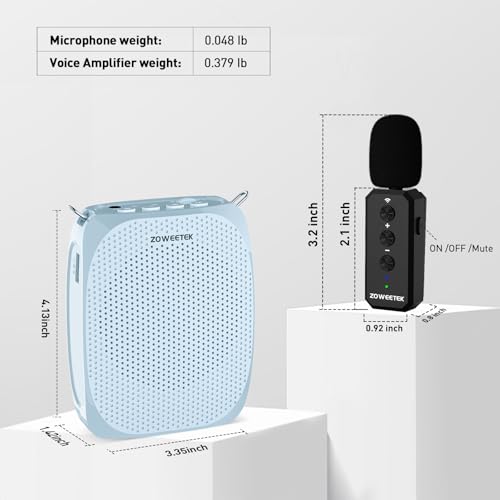 ZOWEETEK Wireless Voice Amplifier with Lavalier Mic for Teachers | Lapel Mic, Portable Speaker, for Speech, Meeting, Yoga, Streaming, Classroom, Rechargeable - color: Blue