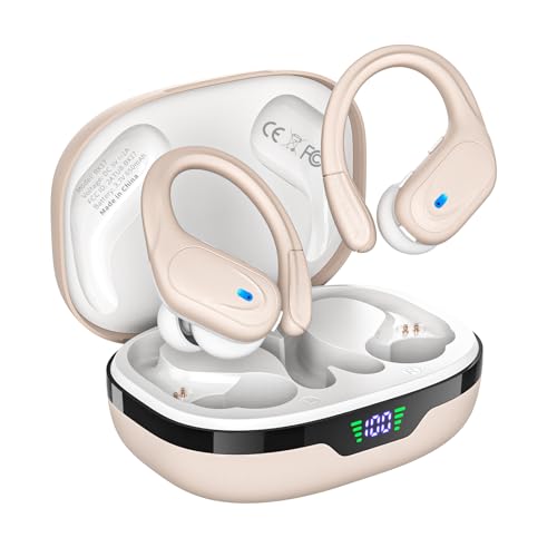HAOYUYAN Wireless Earbuds, Sports Bluetooth Headphones, 80Hrs Playtime Ear Buds with LED Power Display, Noise Canceling Headset, IPX7 Waterproof Earphones for Workout/Running (Camel) - color: Camel