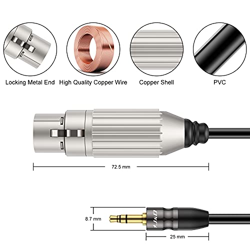 J&D XLR Female to 3.5mm TRS Male Balanced Mic Cable, 15 ft | 24K Gold-Plated Plugs and Copper Shell XLR to 3.5mm TRS Balanced Mic Cable for DSLR Cameras, Sound Cards and Mixers - size: 15 Feet