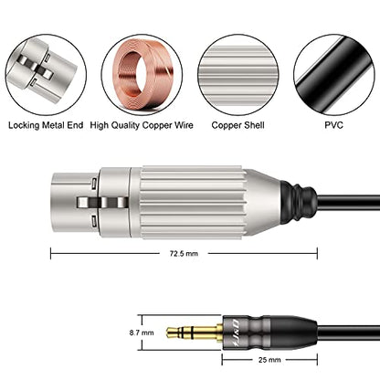 J&D XLR Female to 3.5mm TRS Male Balanced Mic Cable, 15 ft | 24K Gold-Plated Plugs and Copper Shell XLR to 3.5mm TRS Balanced Mic Cable for DSLR Cameras, Sound Cards and Mixers - size: 15 Feet
