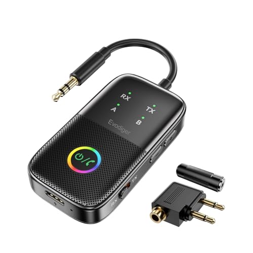 2025 Premium 3 in 1 Bluetooth Audio Transmitter Receiver with aptX Adaptive for up to 2 AirPods or Bluetooth Headphones, Wireless Audio Adapter Supports Any 3.5mm Jack on Airplane, Gym, TV, Car, Home