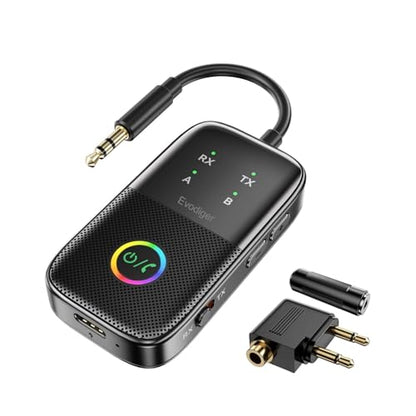 2025 Premium 3 in 1 Bluetooth Audio Transmitter Receiver with aptX Adaptive for up to 2 AirPods or Bluetooth Headphones, Wireless Audio Adapter Supports Any 3.5mm Jack on Airplane, Gym, TV, Car, Home