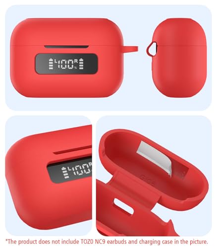 for TOZ0 NC9(2024) Case Cover, Silicone Protective Battery Display Visible Design Cover ONLY for TOZO NC9 Hybrid Active Noise Cancelling Wireless Earbuds 2024 Version with Carabiner-Red - color: Red