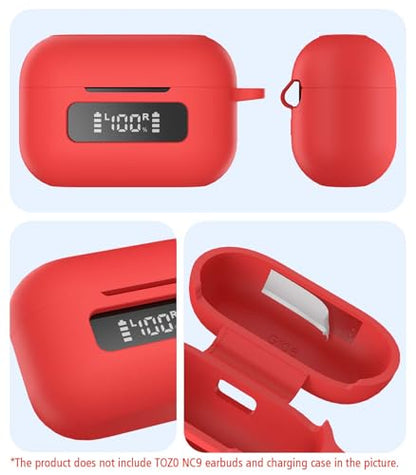 for TOZ0 NC9(2024) Case Cover, Silicone Protective Battery Display Visible Design Cover ONLY for TOZO NC9 Hybrid Active Noise Cancelling Wireless Earbuds 2024 Version with Carabiner-Red - color: Red