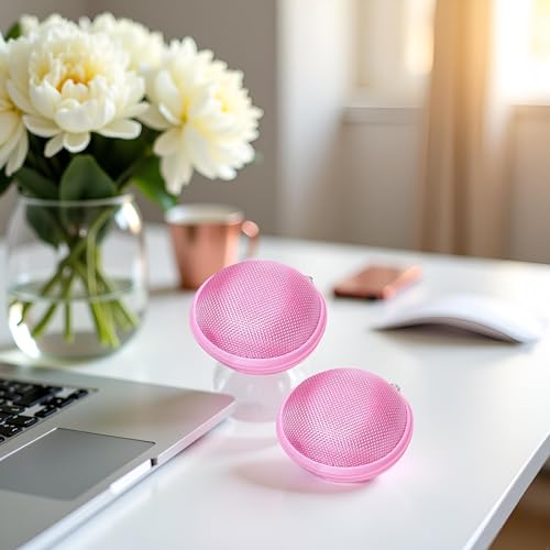 2Pcs Pink Compact Round Mini Earphone Hard Case Bag - Travel Pouch for Headphones, Coins, and Keys, Small Cosmetic Carrying Bag Headphones, Earbuds Accessories