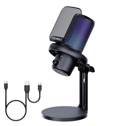 FEELWORLD VM1 Black USB Gaming Condenser Microphone for pc, Desktop Stand - color: Black