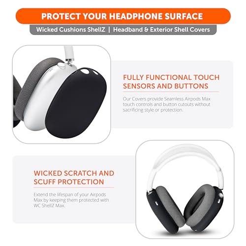 WC ShellZ Max - Protective Shell Covers for AirPods Max 1 & 2 | Made by Wicked Cushions | Made with Premium Silicone | Black - color: Black