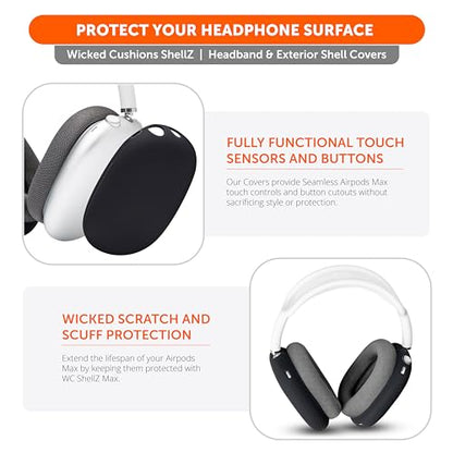 WC ShellZ Max - Protective Shell Covers for AirPods Max 1 & 2 | Made by Wicked Cushions | Made with Premium Silicone | Black - color: Black