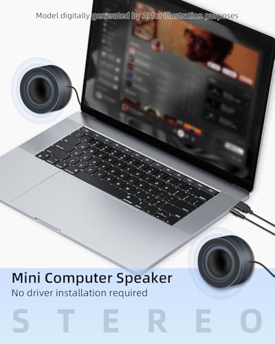 MINI Computer Speaker for Desktop,6W 3.5MM Small PC Speaker,MINI Computer Speakers USB Power with USB C Adapter and Volume Control for Monitor,Laptop,Phone,MP3(1.3M)